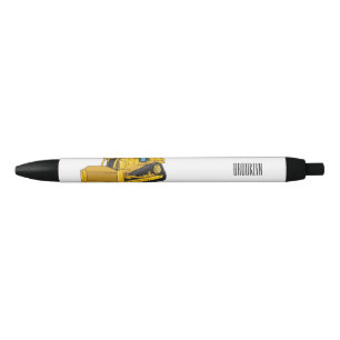 Bulldozer cartoon illustratie zwarte inkt pen