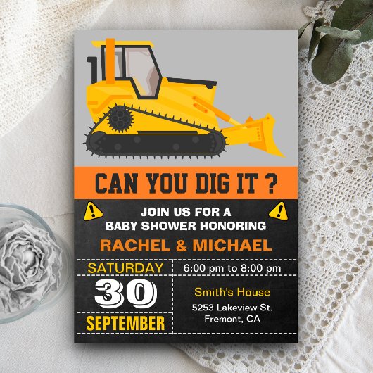 Bulldozer constructie Baby shower Kaart