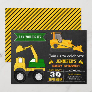 Bulldozer Construction Baby shower Kaart