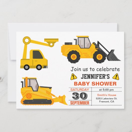Bulldozer Construction Baby shower Kaart (Voorkant)