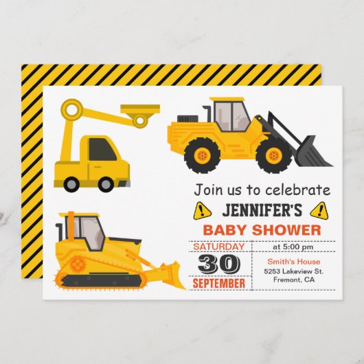 Bulldozer Construction Baby shower Kaart (Voorkant / Achterkant)