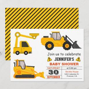 Bulldozer Construction Baby shower Kaart