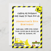Bulldozer Construction Birthday Invitations Kaart (Voorkant)
