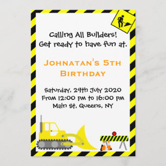 Bulldozer Construction Birthday Invitations Kaart