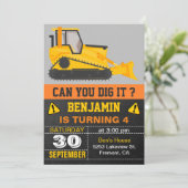 Bulldozer Construction Birthday Party Invitation Kaart (Staand voorkant)