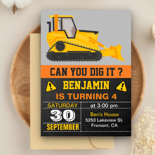 Bulldozer Construction Birthday Party Invitation Kaart