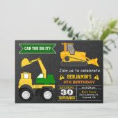Bulldozer Construction Kids Birthday Party Invite Kaart (Staand voorkant)