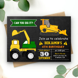 Bulldozer Construction Kids Birthday Party Invite Kaart