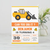 Bulldozer Construction Kids Birthday Party Kaart (Staand voorkant)