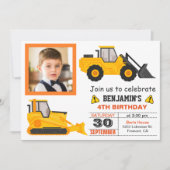 Bulldozer Construction Kids Birthday Photo Invite Kaart (Voorkant)