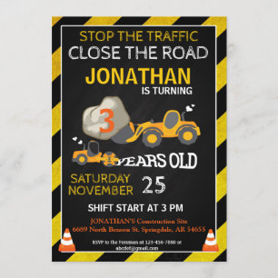 BULLDOZER CONSTRUCTION PARTIJ INVITATION KAART