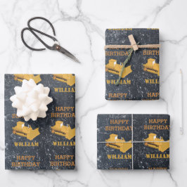 Bulldozer Construction Truck Birthday Boy Inpakpapier Vel