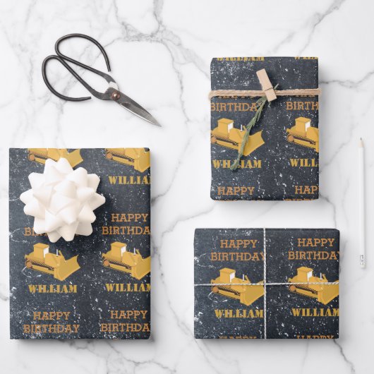 Bulldozer Construction Truck Birthday Boy Inpakpapier Vel (Voorkant)