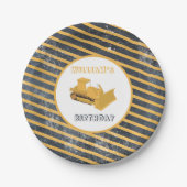 Bulldozer Construction Truck Birthday Boy Papieren Bordje (Voorkant)