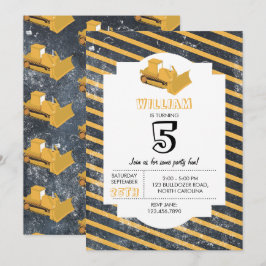 Bulldozer Construction Truck Birthday Invitation Kaart