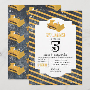 Bulldozer Construction Truck Birthday Invitation Kaart