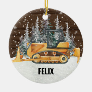 Bulldozer Construction Vehicle Vrauck Kerstmis Keramisch Ornament