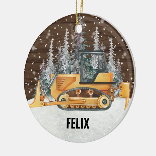 Bulldozer Construction Vehicle Vrauck Kerstmis Keramisch Ornament (Links)