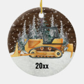 Bulldozer Construction Vehicle Vrauck Kerstmis Keramisch Ornament (Achterkant)