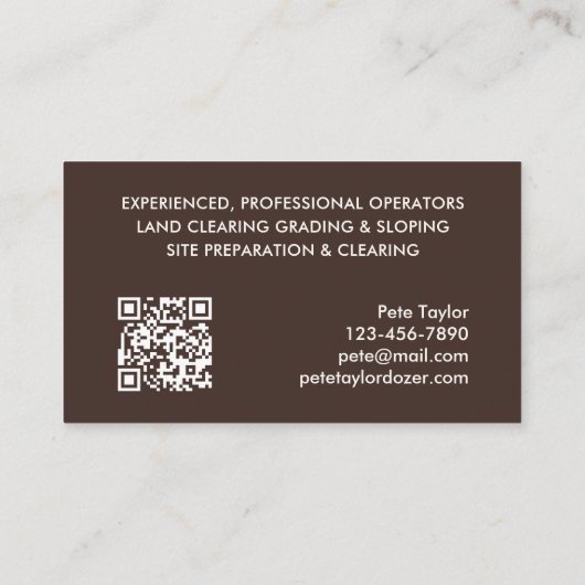 Bulldozer Construction Visitekaartje (Achterkant)