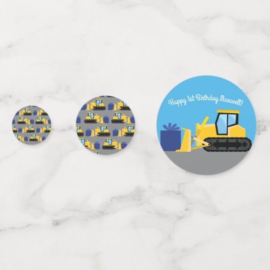 Bulldozer Cute 1st Birthday Party Construction Confetti (Voorkanten)