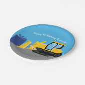 Bulldozer Cute 1st Birthday Party Construction Papieren Bordje (Gekanteld)