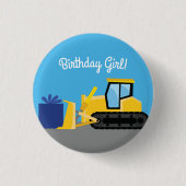 Bulldozer Cute 1st Birthday Party Construction Ronde Button 3,2 Cm (Voorkant)