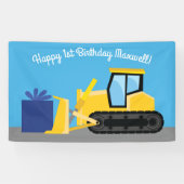 Bulldozer Cute 1st Birthday Party Construction Spandoek (Horizontaal)
