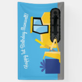Bulldozer Cute 1st Birthday Party Construction Spandoek (Verticaal)
