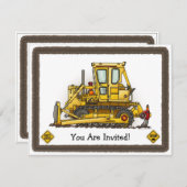 Bulldozer Dozer Kinder Party Invitation Kaart (Voorkant / Achterkant)