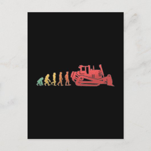 Bulldozer Evolution Construction Worker Retro Site Feestdagenkaart (Voorkant)