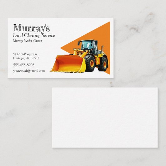 Bulldozer Land Clearing Visitekaartje (Voorkant / Achterkant)