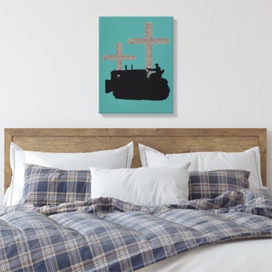 Bulldozer Operating Engineer Christelijk Cross Canvas Afdruk (Insitu (Slaapkamer))
