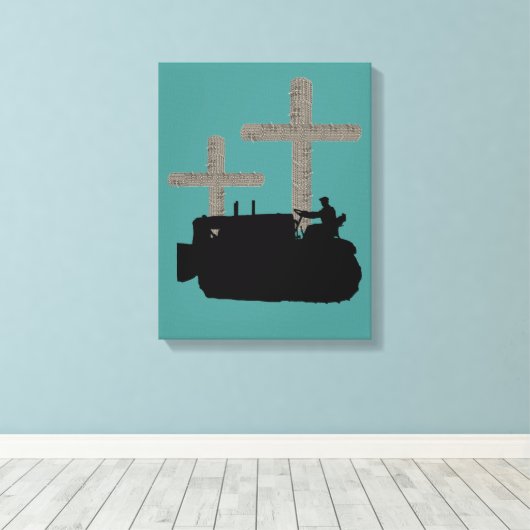 Bulldozer Operating Engineer Christelijk Cross Canvas Afdruk (Insitu (Houten vloer))