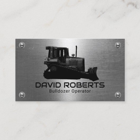 Bulldozer Plant Operator Faux Metal Construction Visitekaartje (Voorkant)