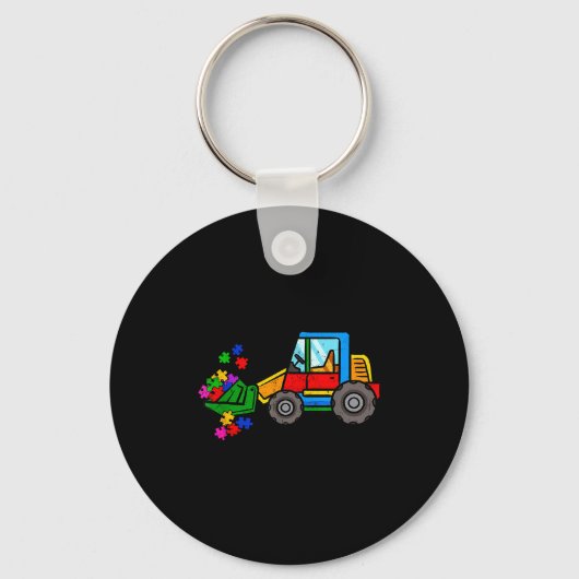 Bulldozer puzzel autisme bewustzijn maand peuters sleutelhanger (Voorkant)