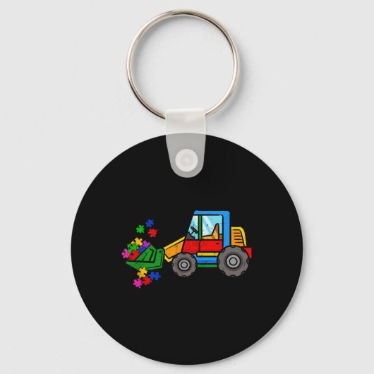 Bulldozer Puzzel Autisme Bewustzijn Maand Peuters Sleutelhanger (Voorkant)