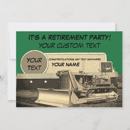 BULLDOZER RETIREMENT-INVITATIE TUSSENBULLEER KAART (Voorkant)