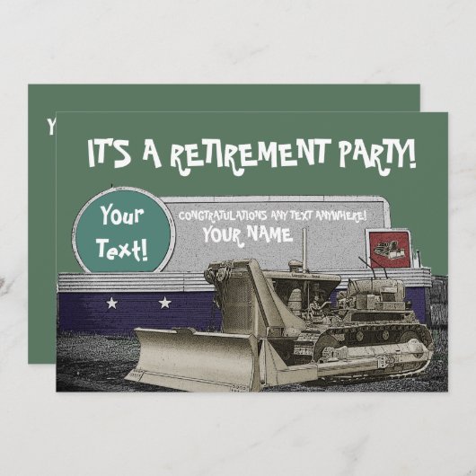 BULLDOZER RETIREMENT-INVITATIE TUSSENBULLEER KAART (Voorkant / Achterkant)