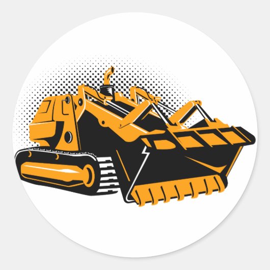 Bulldozer retro stijl ronde sticker (Voorkant)