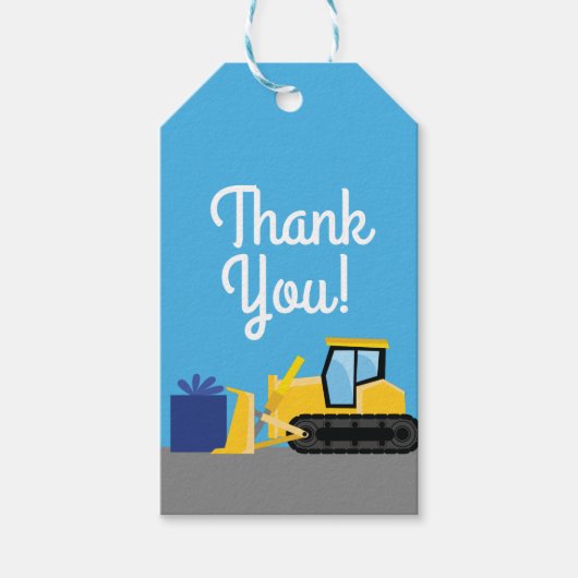 Bulldozer Schattige Kids Verjaardagsfeestbouw Cadeaulabel (Voorkant)