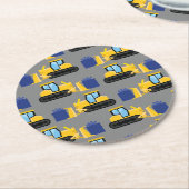 Bulldozer verjaardagsfeestje bouwen ronde kartonnen onderzetter (Gebogen)