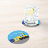 Bulldozer verjaardagsfeestje bouwen ronde kartonnen onderzetter (Insitu)