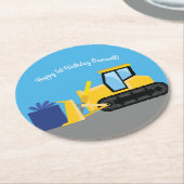 Bulldozer verjaardagsfeestje bouwen ronde kartonnen onderzetter (Gebogen)