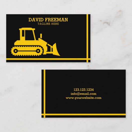 Bulldozer Yellow en Black Construction Visitekaartje (Voorkant / Achterkant)