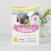 Bullehond-uitnodiging, Pug Unicorn Puppy Dog Birth Kaart (Staand voorkant)