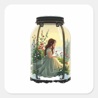 Bullet Journaling Series2 - Terrarium Girl 2 Vierkante Sticker