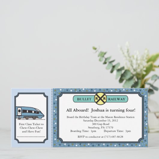 Bullet Railway Ticket Invitation Kaart (Staand voorkant)