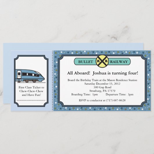 Bullet Railway Ticket Invitation Kaart (Voorkant / Achterkant)