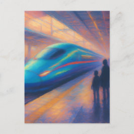 Bullet Train Arrival - Pastel Painting Style Briefkaart